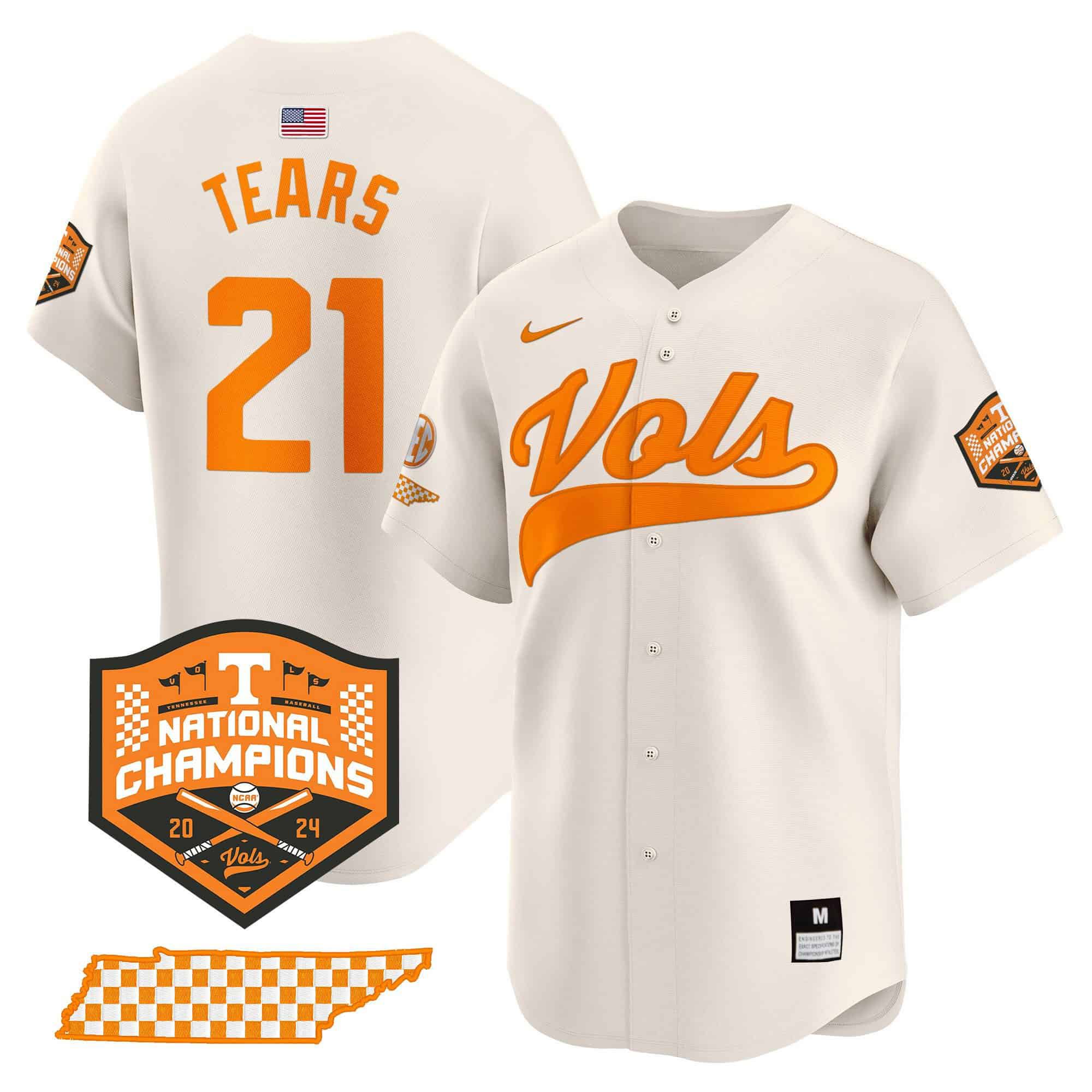 Men Tennessee Volunteers #21 Tears Cream 2024 Nike Champions Vapor Premier Limited NCAA Jersey